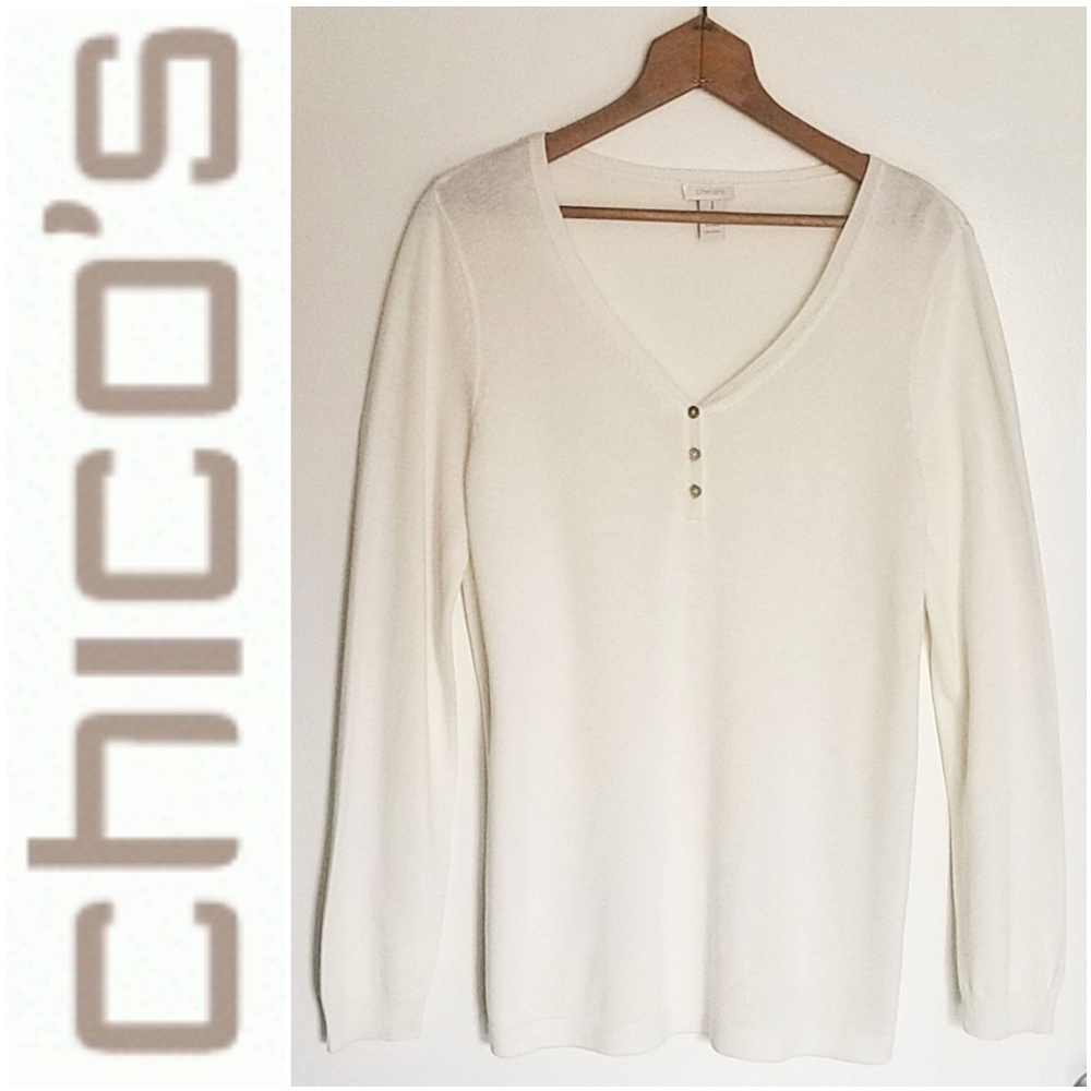 Chico's Button V-neck Pullover Sweater
